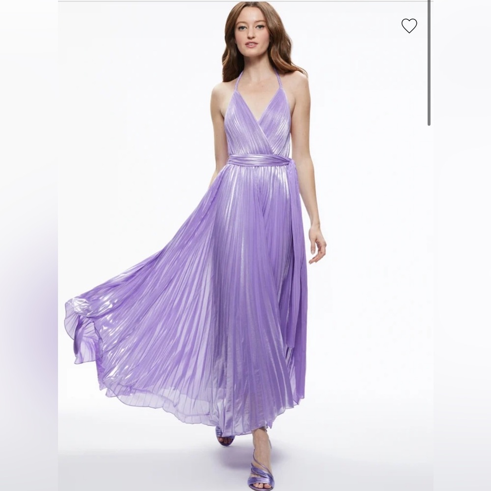 Alice and Olivia Arista Halter Neck Pleated Maxi Dress - size 4